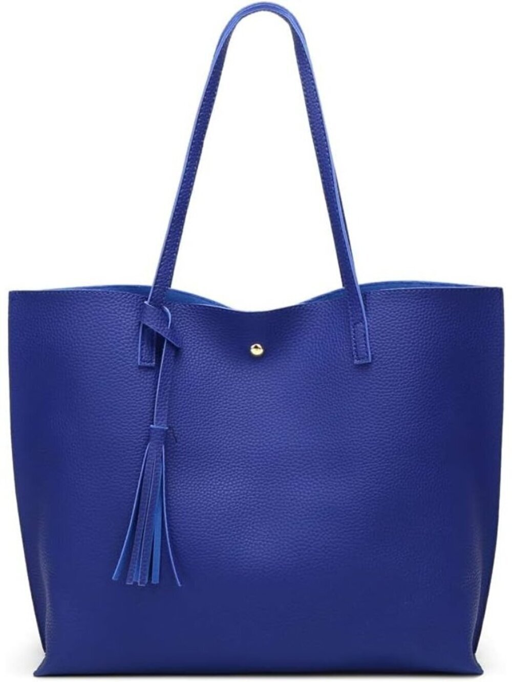 Women’s Royal Blue Soft Faux Leather Tote Bag Tassel Large Shoulder Purse